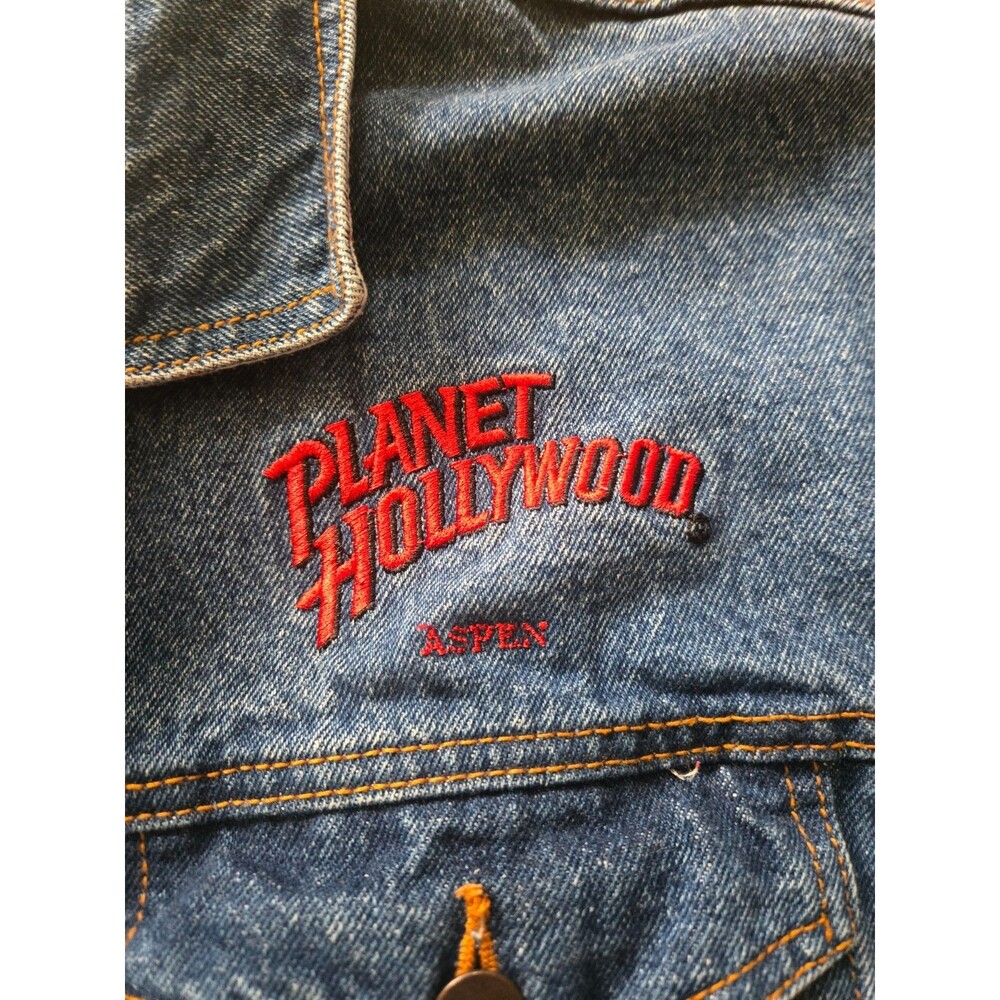Vtg Planet Hollywood Embroidered Denim Trucker Jacket Size Large *Read* - Picture 3 of 9